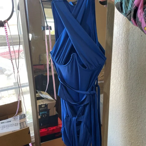 Shape Mesh Wrap Neck Tie Detail Bodycon Dress
